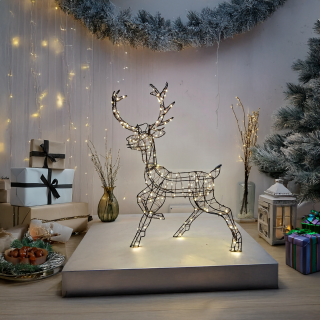 Renna 3D con Zampa Alzata RP BWM Marrone H52cm 150 MicroLED BIANCO CALDO ø1,5mm - Lotti Importex