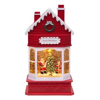 WorkShop di Babbo Natale H28cm in Plastica Color GLITTER LED BIANCO CALDO - Lotti Importex